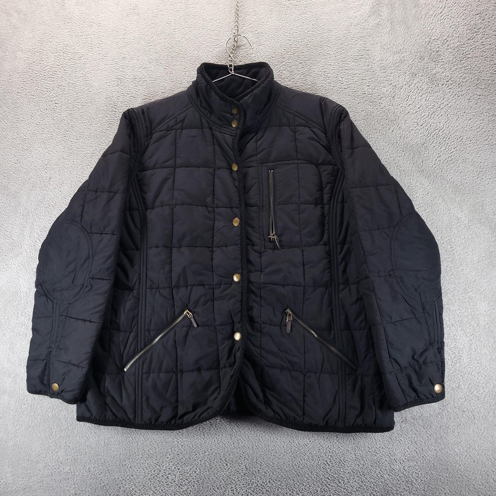 Lauren Ralph Lauren Jacket Womens XL Black Quilted Zip Pockets Warm Mid Length